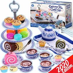 Cheffun Tea Party Set for Little Girls - Kids Pretend Play Kitchen Toys Sweet Princess Tea Cup Plastic Toys Play Food with