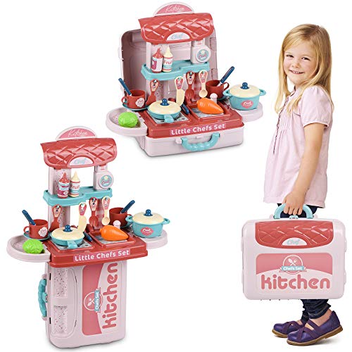 KZM Toy Kitchen Playset, Carry Case Kitchen Set for Children Pretend Playset Kitchen Toys for Toddlers Girls/Boys, Toy