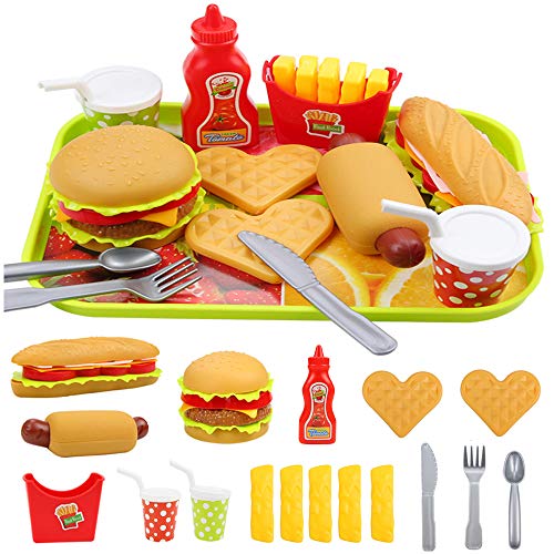 Elitao Pretend Play Fast Food Set, Play Food for Kids Kitchen Play
