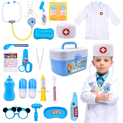 Acelane Kids Doctor Kit Pretend Play Medical Toys Set 21 PCS Doctor Roleplay Costume Stethoscope Carry Case Educational