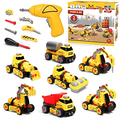 MOBIUS Toys 7 in 1 Take Apart Truck Construction Set - STEM Learning Toy w/ Electric Drill, DIY Engineering Building PlaySet w/ Lights,