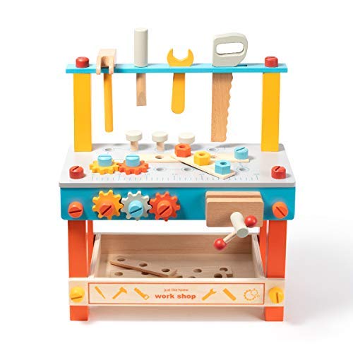 ROBUD Wooden Play Tool Workbench Set for Kids Toddlers, Construction Tool Playset Toys Gift for Boys Girls