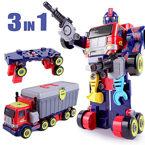 iPlay, iLearn Kids 3 in 1 Large Transformer Toys, Transform into Robot Action Figure, Truck & Tool Workbench, Preschool STEM
