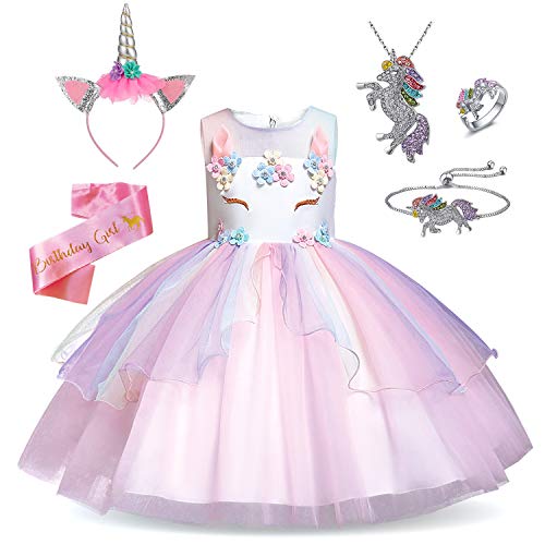 Tutu and Sian Unicorn Princess Dress Up Clothes for Little Girls â€“ Costume, Jewelry, Headband & Satin Sash (5-6 Years, Unicorn Princess 1)