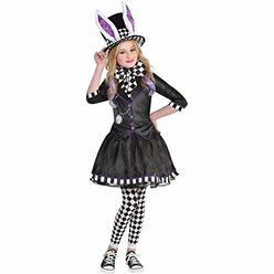 Amscan Party City Dark Mad Hatter Halloween Costume for Girls, Extra Large (14-16), Includes Dress, Hat, Choker and Tights