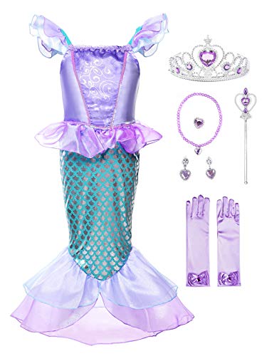 JerrisApparel Girls Princess Mermaid Costume Cosplay Party Dress (4T, Purple with Accessories)
