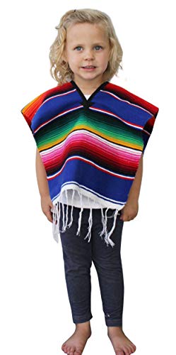 Del Mex Youth Kids Child Mexican Serape Poncho Costume (Blue, Ages 2-5)