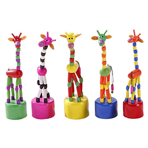 STOBOK 5Pcs Wooden Giraffe Figurine Toy Dancing Rocking Giraffe Finger Puppets Push Up Toys for Boys Kids Girls (Random Style)