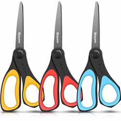 iBayam Scissors, iBayam 3 Pack 8" All-Purpose Titanium Non-Stick Scissors, Comfort Grip Sharp Nonstick Scissors for Office School