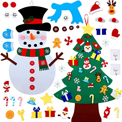 BOAO Boao 2 Pieces DIY Felt Christmas Snowman Christmas Tree Games Set,  Xmas Felt Decorations Wall Hanging Ornaments Kids Gifts