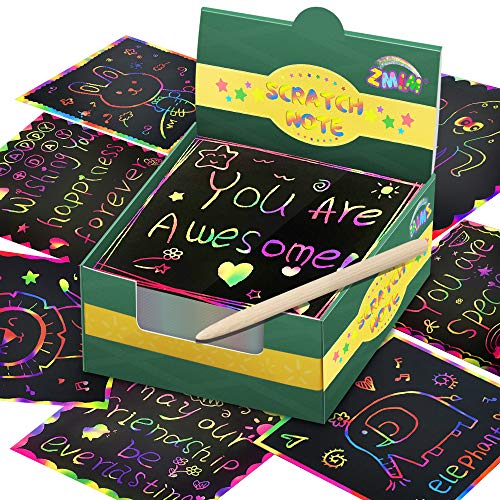 ZMLM Rainbow Scratch Mini Art Notes - 125 Magic Scratch Note Off Paper Pads  Cards Sheets for Kids Black Scratch Note Arts
