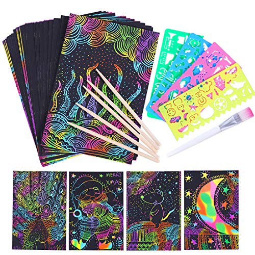 Max Fun 60pcs Scratch Art Set Rainbow Magic Scratch Off Art Paper for Kids  Sketch Pad DIY Craft