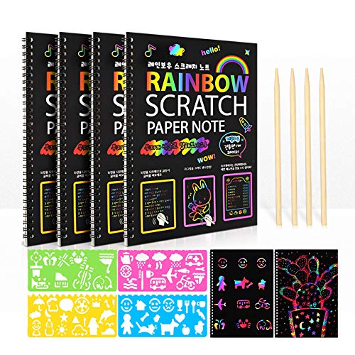 Kitoyz 4 Pack Scratch Arts Drawing Notebook for Kids Drawing Pad, Large  Rainbow Scratch Drawing Paper Set for Kids Art Supplies