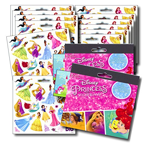 DISNEY PRINCESS Stickers Party Favors - Bundle of 12 Sheets 240+ Stickers plus 2 Specialty Stickers!