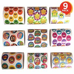 ArtCreativity Teacher Reward Stickers for Kids - 9 Rolls with Over 600 Stickers - Bulk Positive Reinforcement Student Rewards