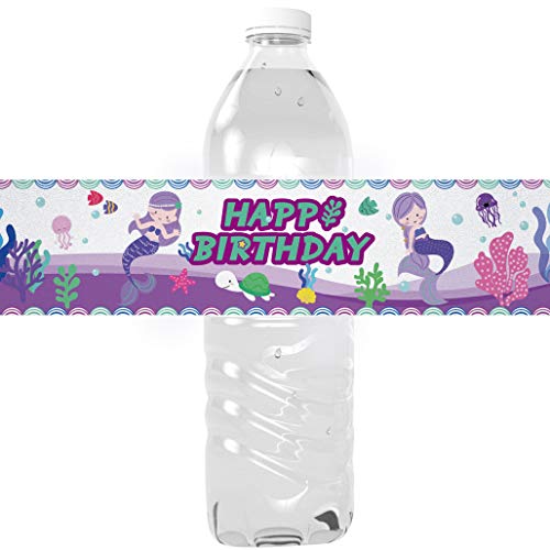 Yuzi-n Mermaid Birthday Party Water Bottle Labels, Mermaid Birthday Water Bottle Decorations Cake Table Decorations - 24 Stickers