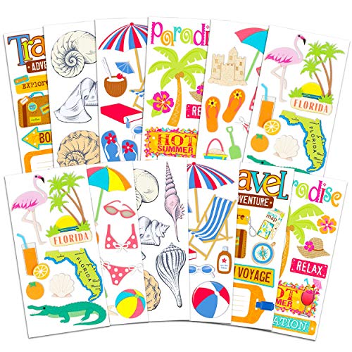 Beach Vacation Stickers Florida Crafts Beach Stickers Set Bundle - Bulk 12 Pack Florida Vacation Stickers Beach Crafts Vacation