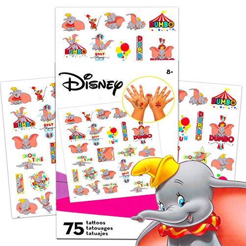 Disney Tattoos Disney Dumbo Tattoos Party Favors Pack ~ Bundle Includes 75  Dumbo Temporary Tattoos (Dumbo Party Supplies)