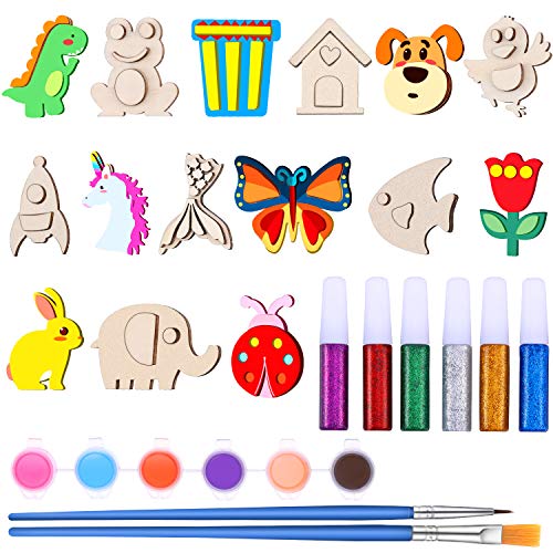 BBTO 15 Pieces Wooden Magnet Creativity Arts Crafts Painting Kit DIY Animal  Magnet Craft Kit Includes