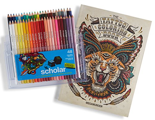 Prismacolor Scholar Colored Pencils, 48 Pack and Tattoo Adult Coloring Book