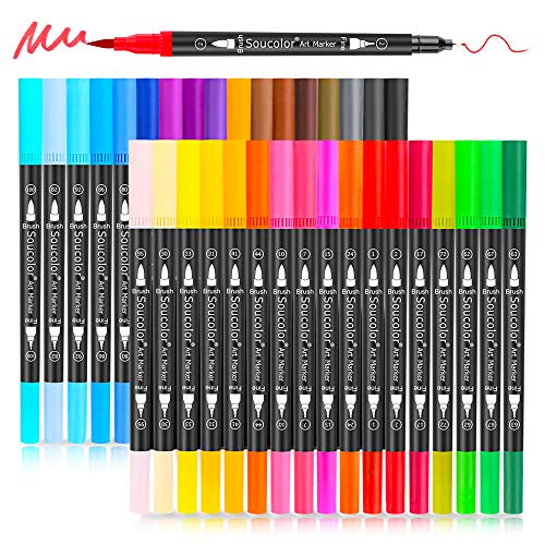 Soucolor Artist Brush Markers Pens for Adult Coloring Books, 34