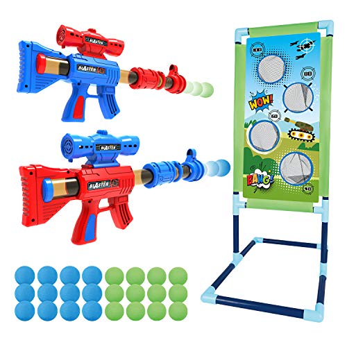 Springflower Shooting Game Toy for 5 6 7 8 9 10+ Years Olds Boys and Girls,2pk Foam Ball Popper Air Toy Guns withÂ Standing Shooting