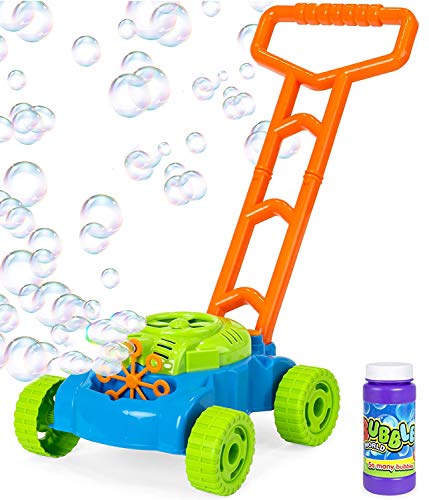 JMe Bubble Machine Toy - Automatic Bubble Blower Lawn Mower and Bubble Refill Bottle - 1000+ Bubbles Per Minute Portable