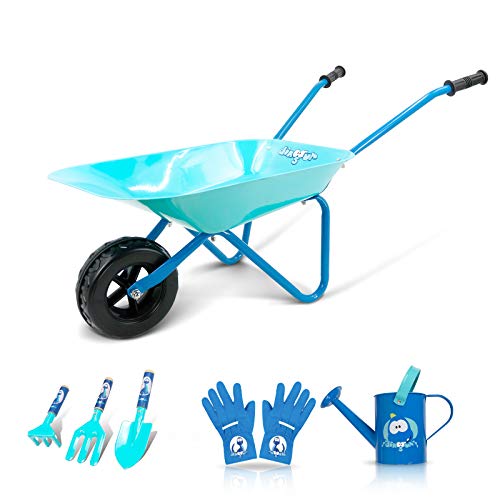 Colwelt Kids Wheelbarrow 6Pcs, Steel Wheelbarrow for Kids with Kids Metal Watering Can, Kids Gardening Tools and Kids