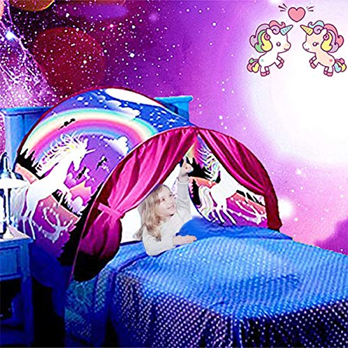 VBY Kids Dream Bed Tent Twin Size - Deluxe Space Adventure & Dinosaur Island & Unicorn & Winter Wonderland Play Tents Boys Girls