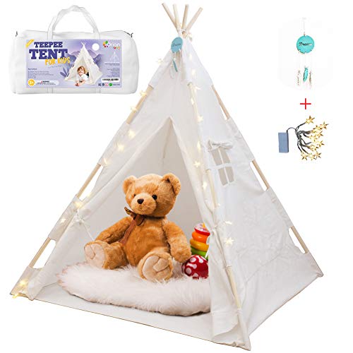 Orian Teepee Tent For Kids - A Fairytale Tipi Tent Kids Love! LED Star Lights, Floor Mat, Dream Catcher, Carry Bag - Strong