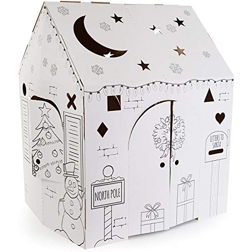 Easy Playhouse Holiday Cottage - Kids Art & Craft for Indoor Fun, Color, Draw, Doodle on a Festive North Pole House -