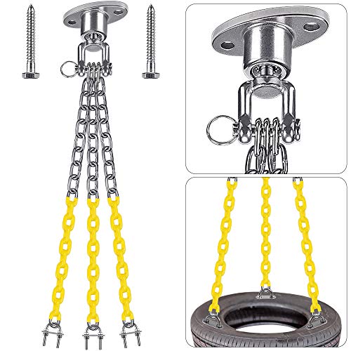 BeneLabel Heavy Duty Swing Set, 360Â° Rotate Swing Hanger with 3 x 66.1 Coated Chains, 3 U Connection Hooks and 2 Wood