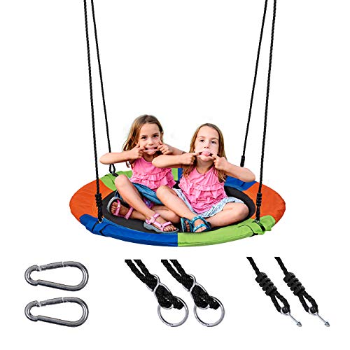 Sunnyglade 40 Inch Kids Saucer Tree Swing Set 600D Heavy-Duty Oxford Fabric Platform Swing Seat with Steel Frame & Carabiner