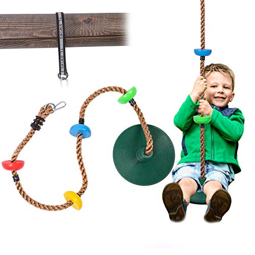 Sunnyglade 6.5 ft Kids Climbing Rope Tree Swing Seat Set with Platforms & Disc Outdoor Swing Seat Including Hanging Strap &