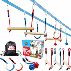 Lily's Things Ninja Slackline Obstacle Course for Kids 80 Feet - Monkey Bars Playground Equipment - Ninja Warrior Course with Monkey Bars