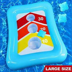 iGeeKid 36" Swimming Pool Ring Toss Games Inflatable Pool Toys Floating Toss Game for Kids Adults Floating Cornhole Board Set