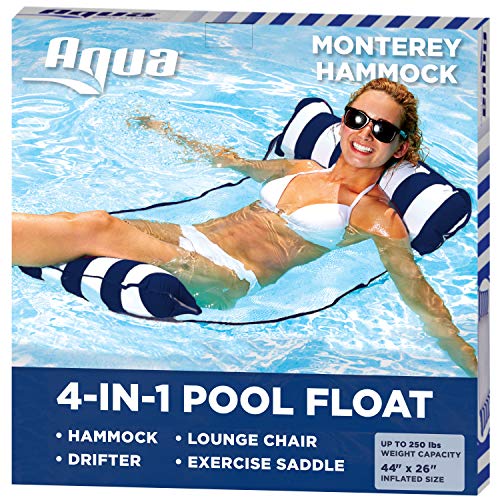 Aqua 4-in-1 Monterey Hammock Inflatable Pool Float, Multi-Purpose Pool Hammock (Saddle, Lounge Chair, Hammock, Drifter) Pool