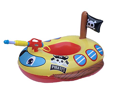 Big Summer Inflatable Pirate Boat Pool Float for Kids with Built-in Squirt Gun, Inflatable Ride-on for Kids Aged 3-7 Years