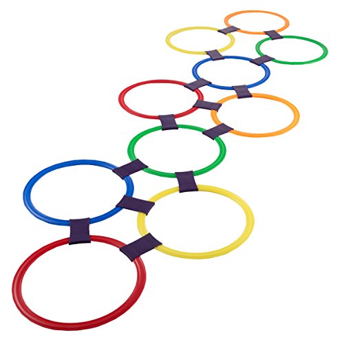 Hey! Play! Hopscotch Ring Game-10 Multi-Colored Plastic Rings and 15 Connectors for Indoor or Outdoor Use-Fun Creative Play
