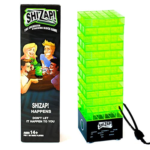 Amped Gamez ShiZap! The Energized Stacking Block Game - Electric Shocking Light Up Tumble Tower - Family-Friendly Party Games for Teens
