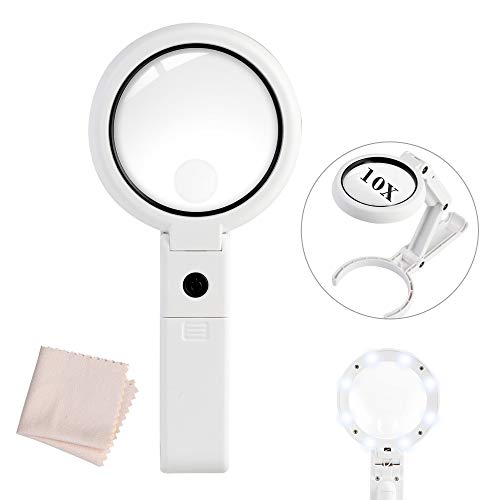 SURENSHY Magnifying Glass, 10X Magnifier with 8 LED Lights Handheld and  Stand, for Seniors Reading, Welding, Jewelry, Handicrafts