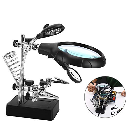 Tobegiga Desktop Magnifying Glass Soldering Station, 2.5X-7.5X-10X LED Light Magnifier & Desk Lamp Helping Hands Auxiliary Clips