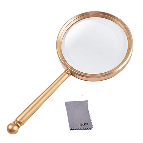 KEMAXI Magnifying Glass,5X Handheld Magnifier with Large Glass Lens and  Metal Handle, Magnifying Glasses for Reading, Close Work