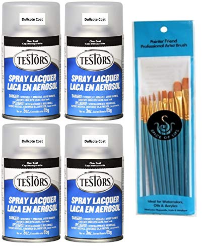 make your day Testors TES1260 Dullcote Spray Laquer 3oz, Clear Coat (Pack  of 4) - with Spice of Life Paint Brush Set