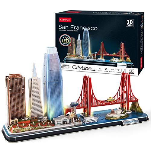 CubicFun 3D Puzzles for Adults Kids LED San Francisco Cityline Collection Model Kits, Lighting Architecture Toys Gifts for