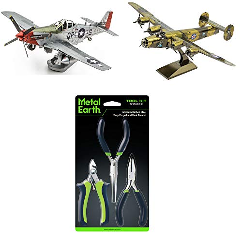 Fascinations Toys & Gifts Fascinations Metal Earth 3D Metal Model Kit Bundle - P-51D Mustang Sweet Arlene - B-24 Liberator - Tool Set