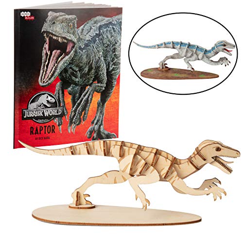 Incredibuilds Jurassic World Raptor Dinosaur Book & Wood Model Figure Kit - Build & Paint Your Own Movie Toy Model Velociraptor - Puzzle