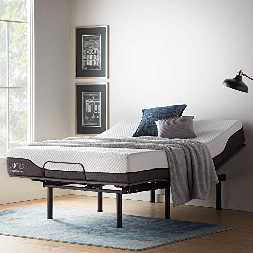LUCID L150 Bed Base â€“ Upholstered Frame â€“ Head and Foot Incline â€“ Wireless Remote Control, Queen, Charcoal Adjustable