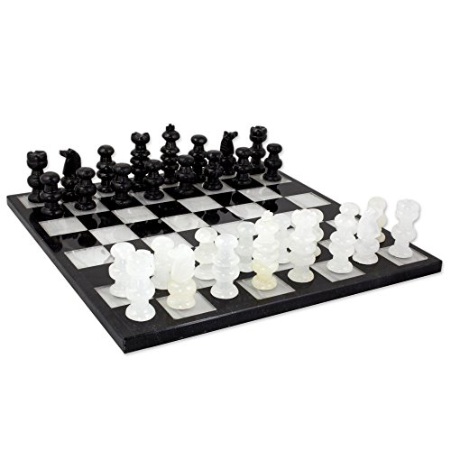 NOVICA White Onyx and Black Marble Hand Carved Stone Chess Set 'Classic'