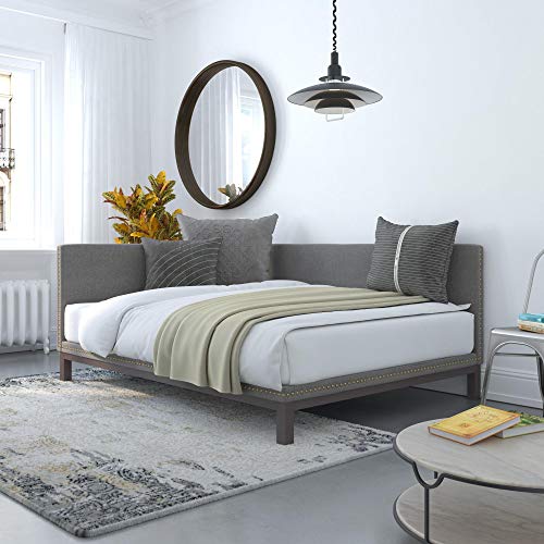 Dorel DHP Dale Upholstered Daybed/Sofa Bed Frame, Full Size, Grey Linen